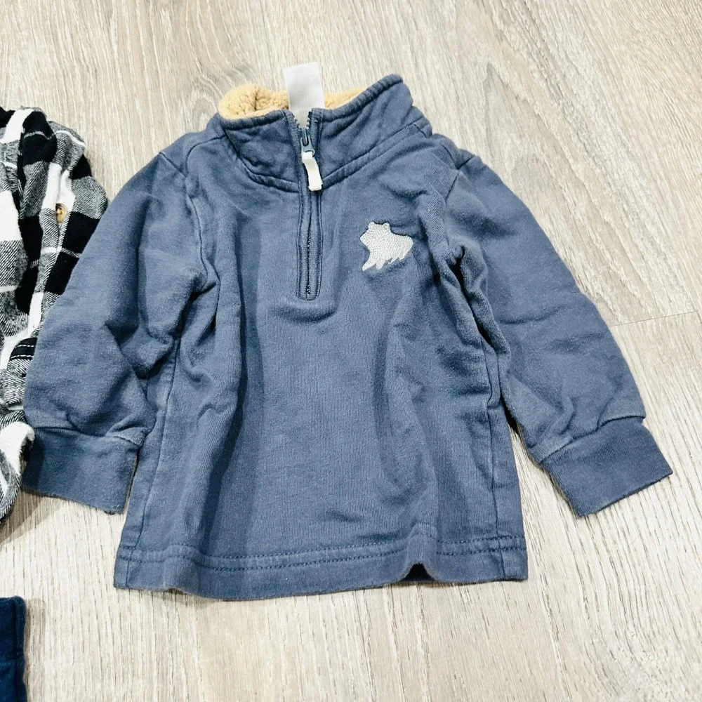 Carter's Okie Dokie Baby Boy 6 Piece Outfit Bundle‎ Plaid Hoodie Pants 9M